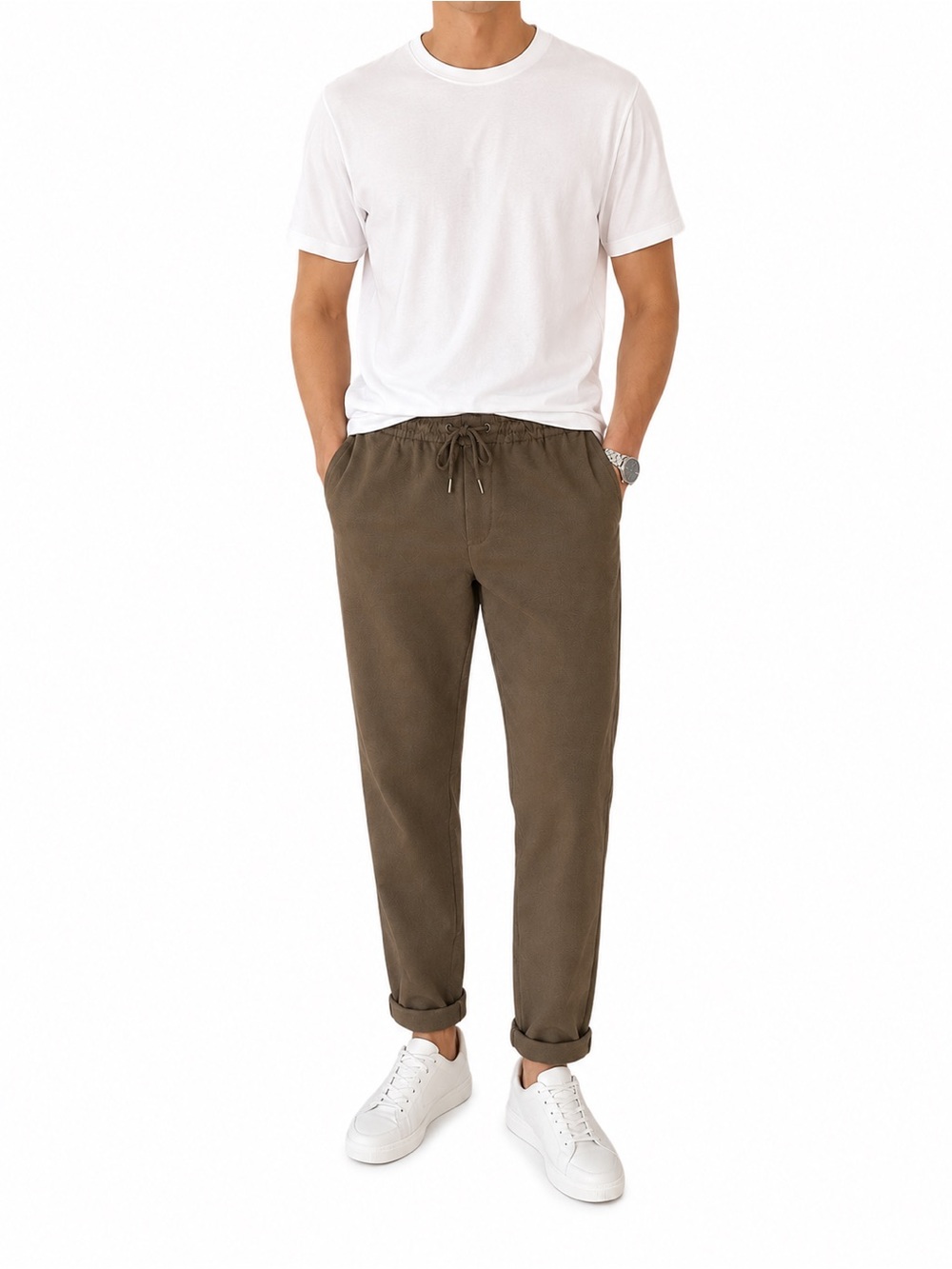 Denim & Flower Men’s Drawstring Casual Pants Khaki Green